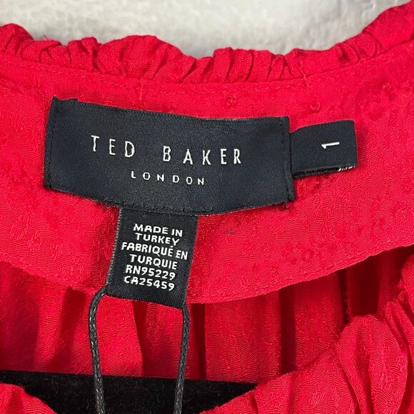 NEW Ted Baker London Womens Small Gathered Neck Tryniti Tie Front Blouse Shirt - Picture 7 of 13